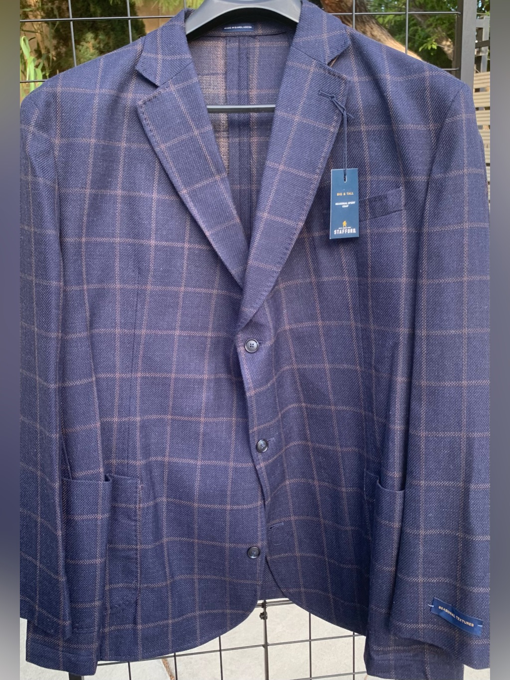 Nwt Stafford Big & Tall Men's Navy Windowpane Blazer 52l